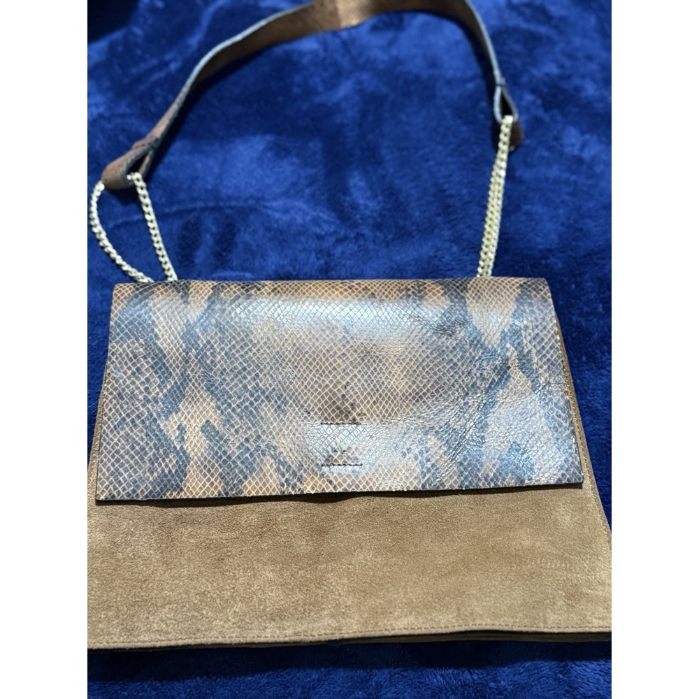 Dimoni Spain Genuine Leather Suede Snakeskin Crossbody Bag Tan Brown Chain Strap